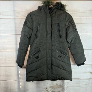 Diesel Black Faux Fur Hood Insulated Parka Coat Winter Jacket Size 10
